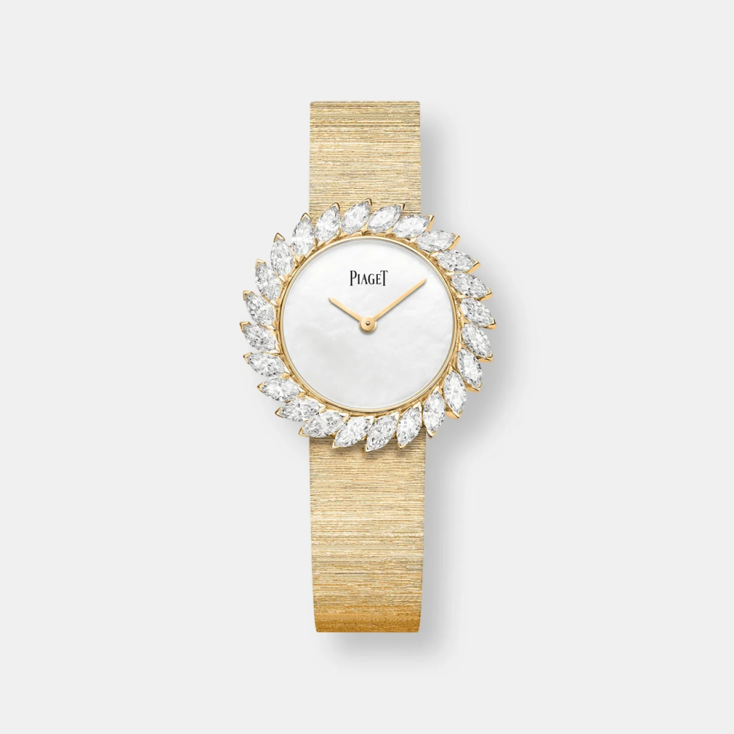 Montre haute joaillerie, collection limelight, taille 31mm, brasserie or jaune décor "palace", remontage manuel, cadran nu, or rose et diamant taille marquise