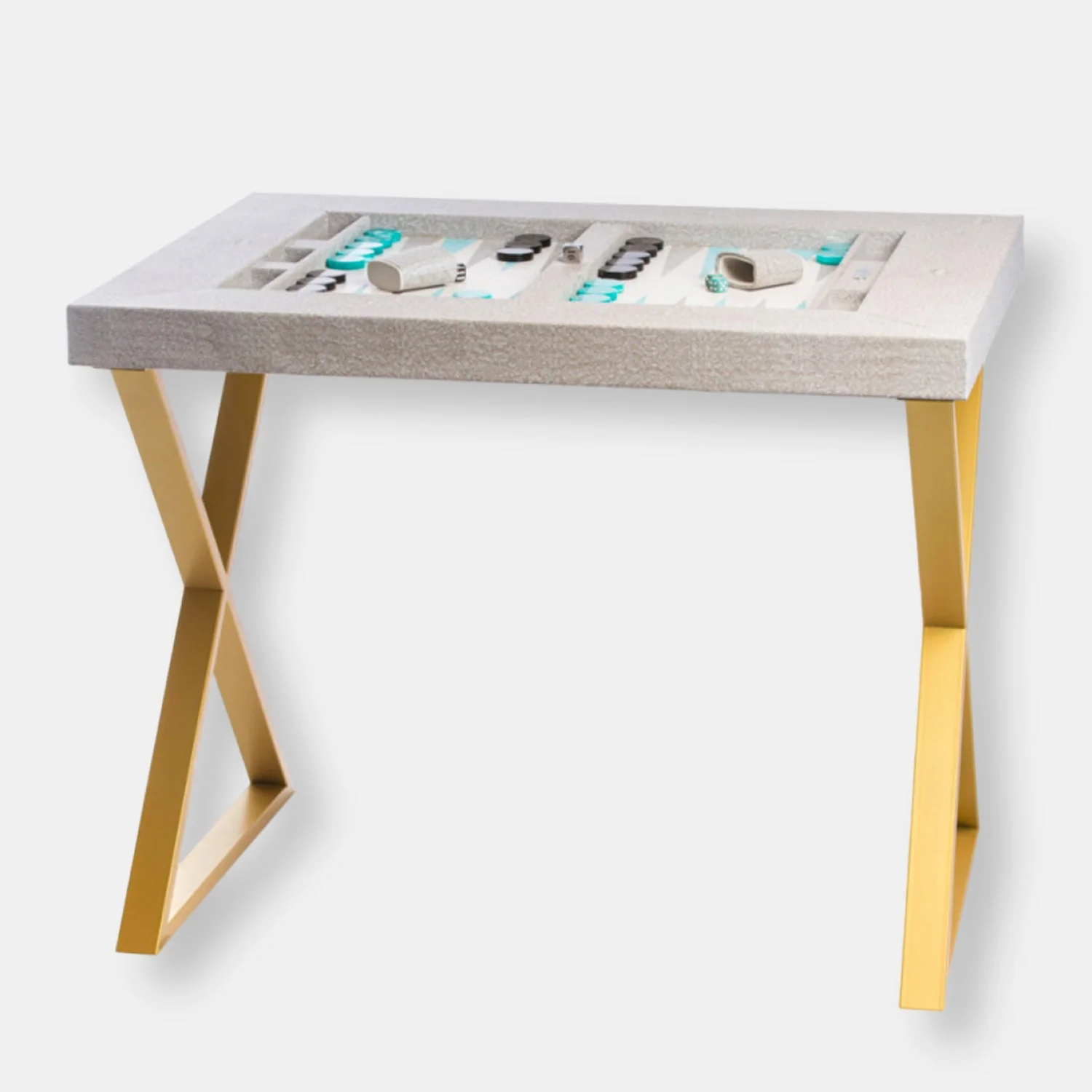 Table de backgammon pieds métal x galuchat beige doré - Image 2